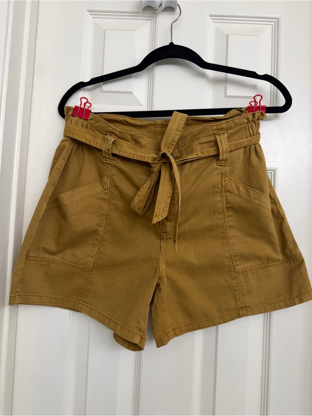 7020 Old Navy Women High-Waist Paperbag Shorts in Mustard